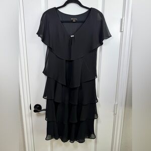 Ignite Evenings Black Chiffon Tiered Knee-Length Dress with Rhinestones Size 10